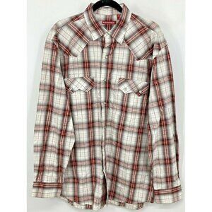 Red Ranch Mens Western Shirt Large L Red White Gray Plaid Long Sleeve New B30E